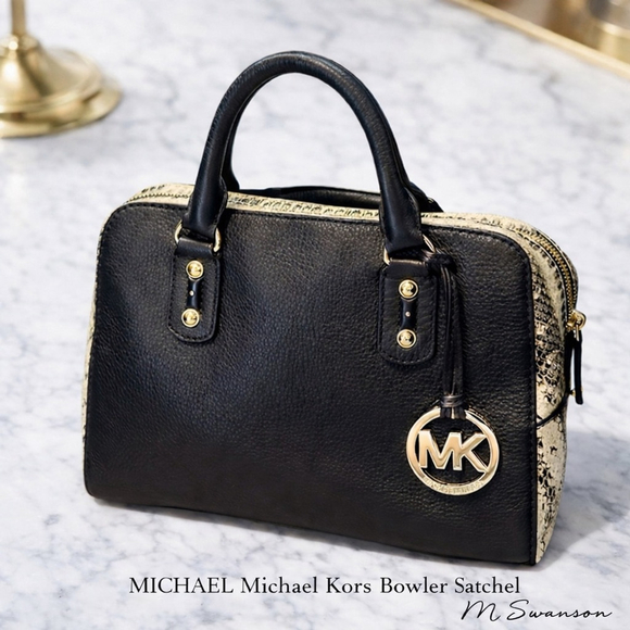MICHAEL Michael Kors Handbags - MICHAEL Michael Kors Black Pebbled Leather & Faux Python Bowler Satchel
L